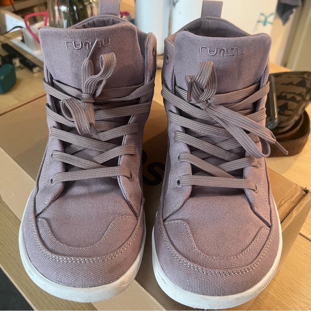 RUTSU High-Top Canvas Sneakers in Dusty Mauve - Women's 8 with Cork Insoles